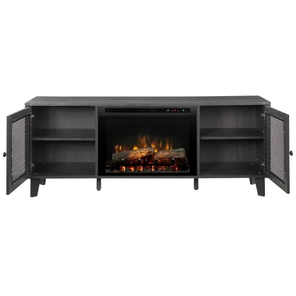 Dimplex Dean 65-Inch Media Console in Wrought Iron with a 26-Inch Electric Fireplace with Logs