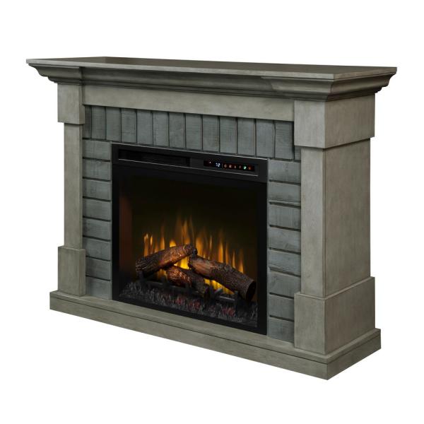 Dimplex Royce 52-Inch Mantel in Smoke Stak Grey with 28-Inch Electric Fireplace with Logs