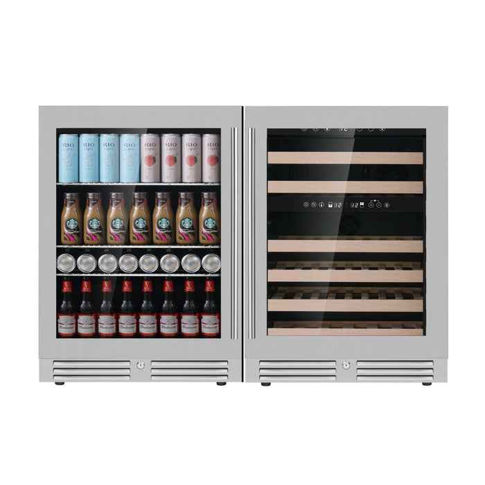 Kings Bottle 48" Ultimate Under Bench Wine Fridge and Bar Refrigerator Combo - Glass Door With Stainless Steel Trime