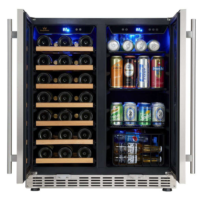 Kings Bottle 30" Under Counter Low-E Glass Door Wine and Beer Cooler Combo