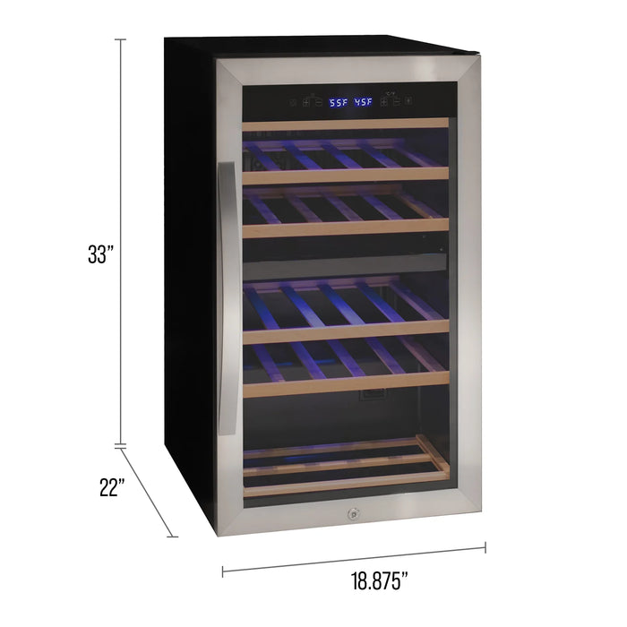 Cascina Series 28 Bottle Dual Zone Freestanding Wine Cooler Refrigerator with Stainless Steel Door