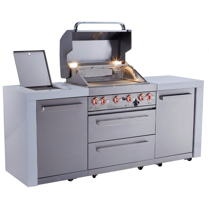 Mont Alpi 400 Deluxe Gas Island Grill with Infrared Side Burner & Rotisserie Kit