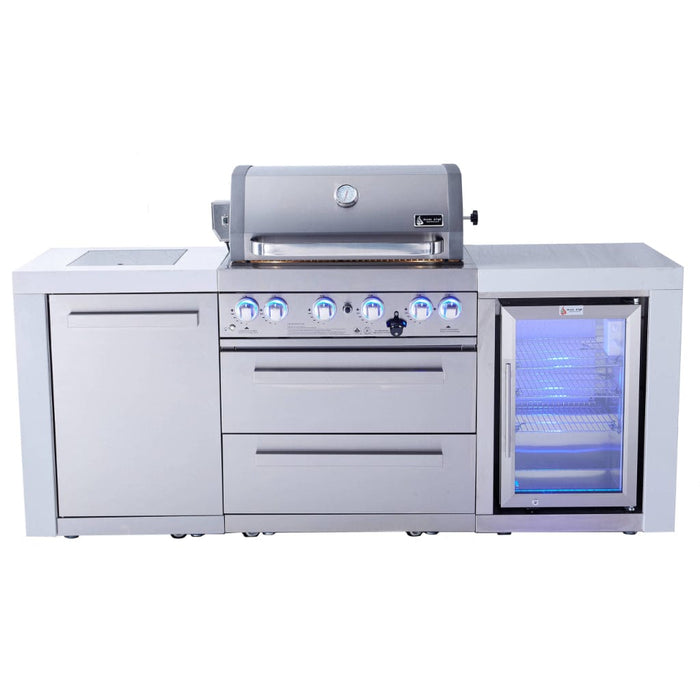 Mont Alpi 400 Deluxe Gas Island Grill with Fridge Cabinet