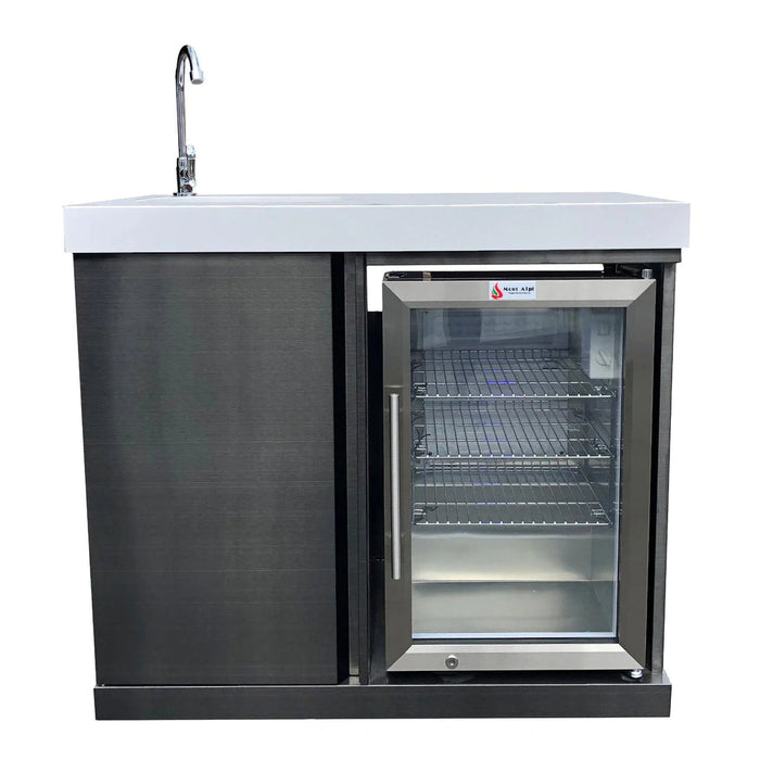 Mont Alpi Beverage Center Cabinet Module with Sink & 2.6 Cu. Ft. Outdoor Refrigerator in Black Stainless Steel