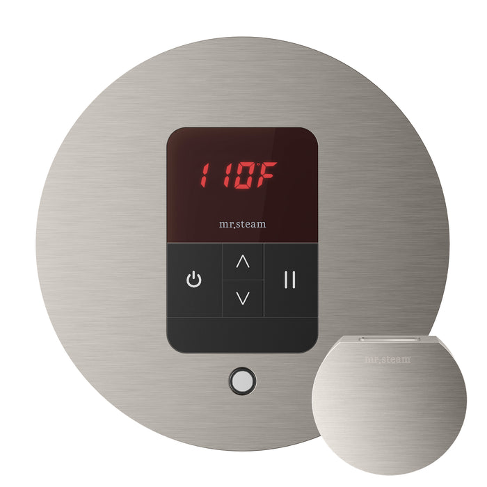 Mr. Steam AirTempo Steam Shower Control and Aroma Glass SteamHead in White Satin Brass