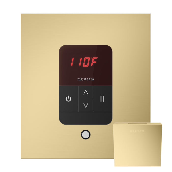 Mr. Steam Basic Butler Linear Steam Shower Control Package with iTempo Control and Linear SteamHead in Square Polished Brass