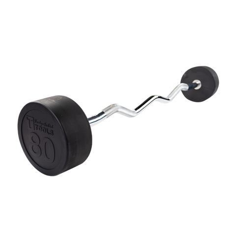 BODY SOLID Rubber Coated Fixed Curl Barbell Pack, (1 each, 20, 30, …110lb) 10 total