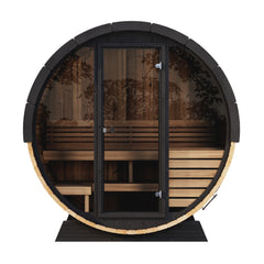 SaunaLife Model EE6G Sauna Barrel w/ Glass Front & Back Benches - 4-Person - ERGO Series, 63" L x 91" D - Ready to Ship!