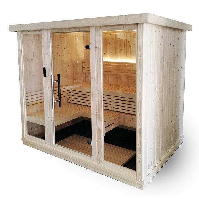 SaunaLife Model X7 Indoor Home Sauna, XPERIENCE Series Indoor Sauna DIY Kit w/LED Light System, Up to 6-Person, Spruce, 79" x 62" x 79"