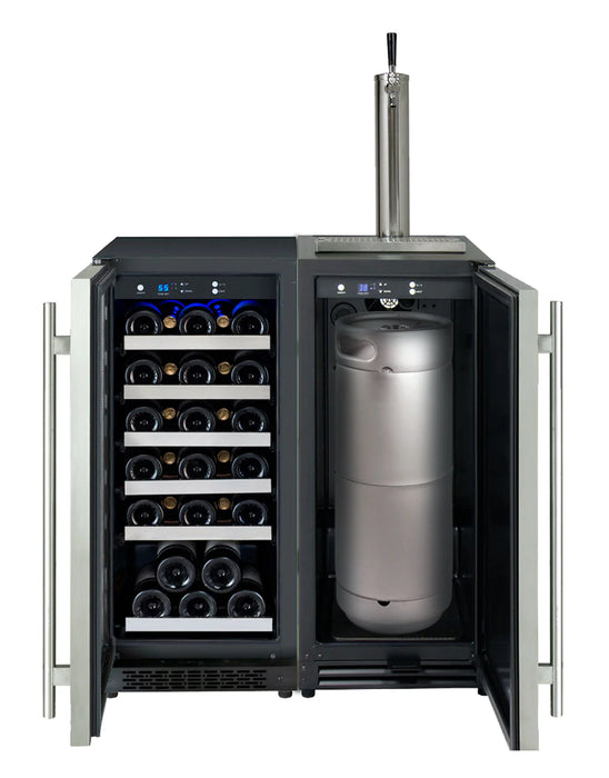 30" Side-by-Side Single Zone Wine Refrigerator and Single Tap Kegerator