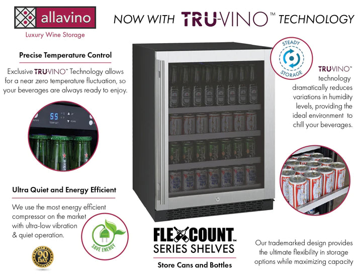 24" Wide FlexCount II Tru-Vino Stainless Steel Right Hinge Beverage Center