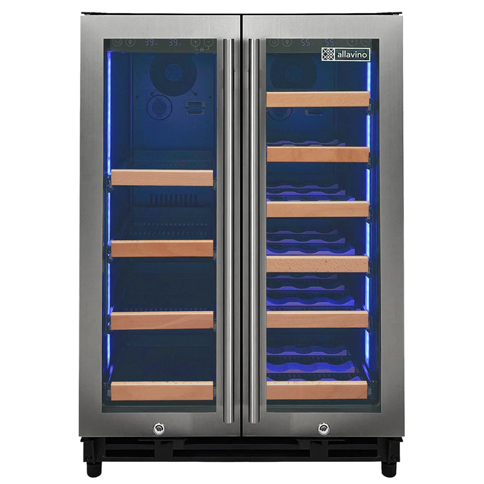 Reserva Series 24" Wide Two Door Stainless Steel Wine Refrigerator/Beverage Center with Wood Front Shelves