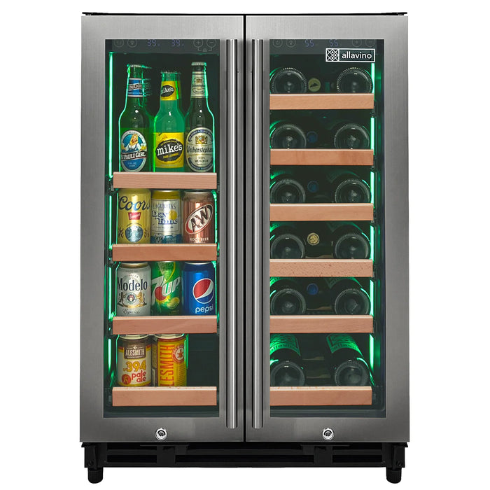 Reserva Series 24" Wide Two Door Stainless Steel Wine Refrigerator/Beverage Center with Wood Front Shelves