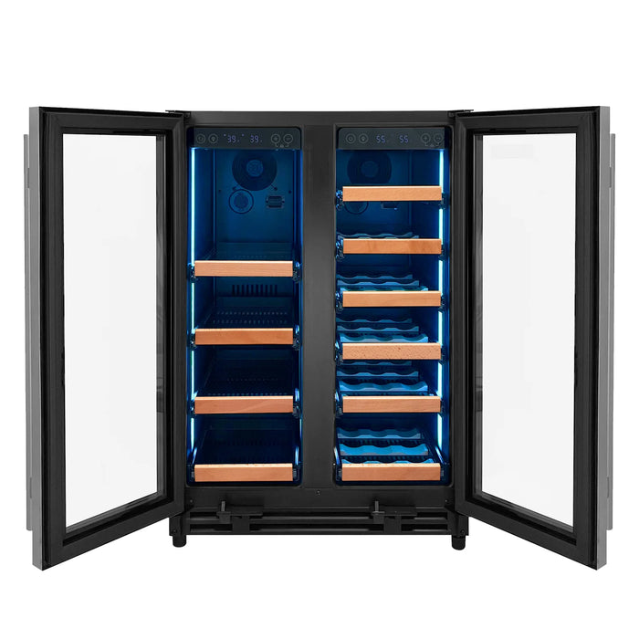 Reserva Series 24" Wide Two Door Stainless Steel Wine Refrigerator/Beverage Center with Wood Front Shelves