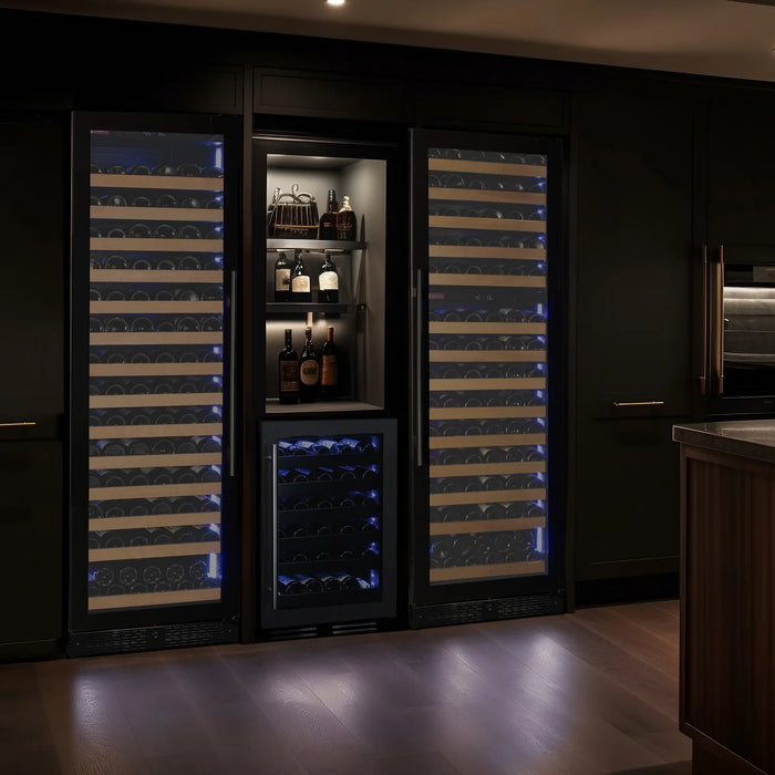 Reserva Series 163 Bottle 71" Tall Single Zone Left Hinge Black Glass Door Wine Refrigerator