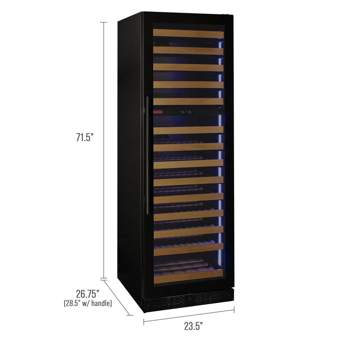 Reserva Series 163 Bottle 71" Tall Single Zone Left Hinge Black Glass Door Wine Refrigerator