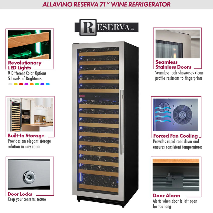 Reserva Series 154 Bottle 71" Tall Dual Zone Left Hinge Stainless Steel Wine Refrigerator