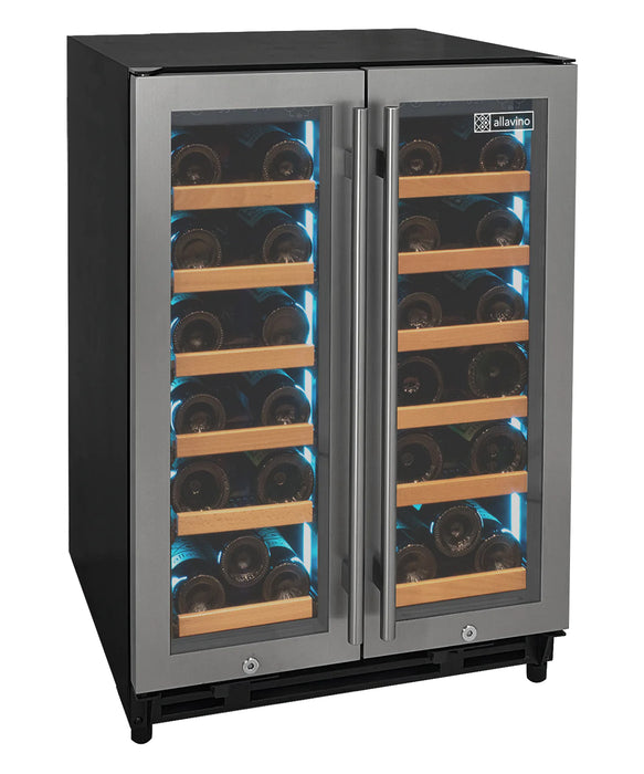 Reserva Series 36 Bottle Dual Zone Wine Refrigerator with Stainless Steel French Doors