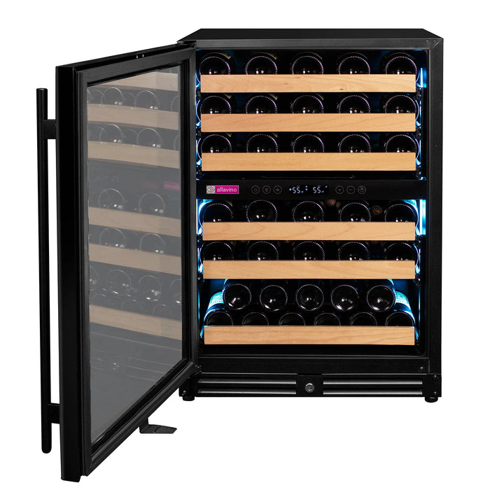 56 Bottle Dual Zone Left Hinge Black Glass Wine Refrigerator