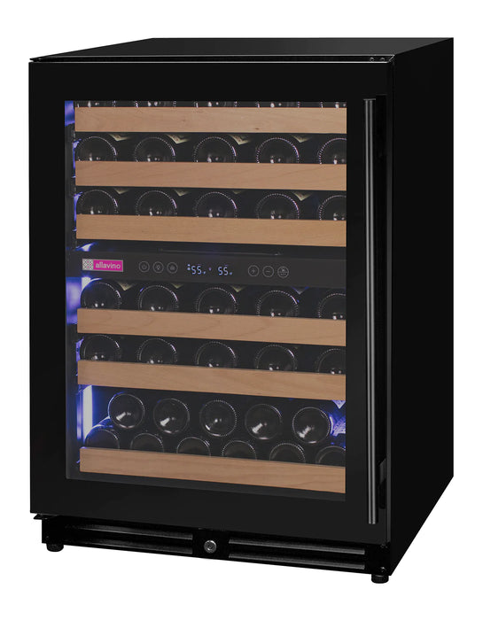 56 Bottle Dual Zone Left Hinge Black Glass Wine Refrigerator