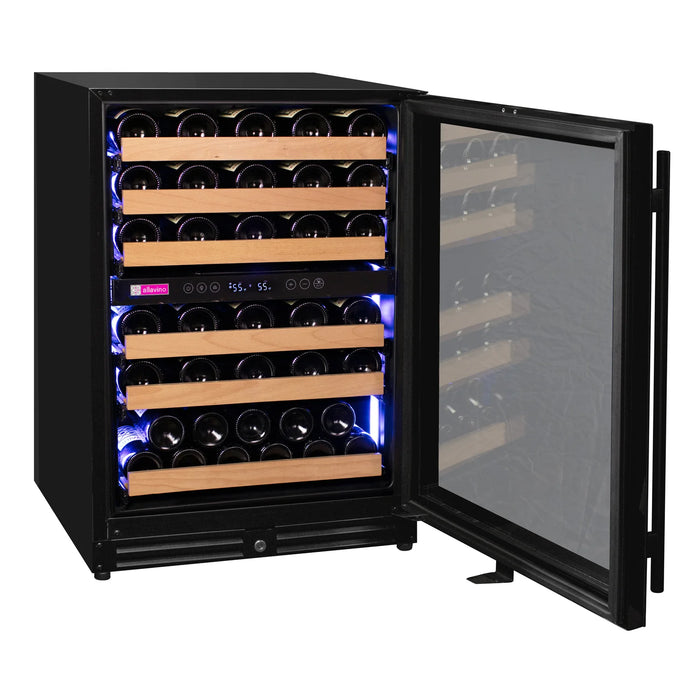 Reserva Series 56 Bottle Dual Zone Undercounter Wine Refrigerator Cooler with Black Glass Door - Right Hinge