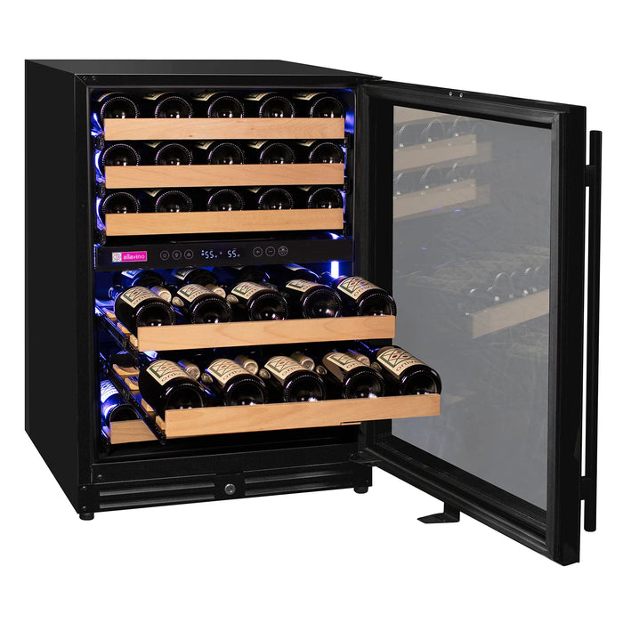 Reserva Series 56 Bottle Dual Zone Undercounter Wine Refrigerator Cooler with Black Glass Door - Right Hinge