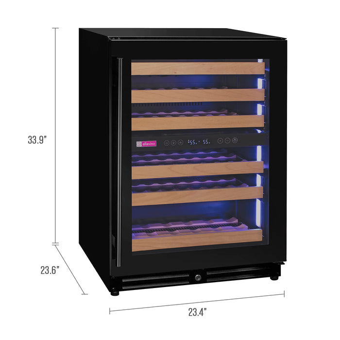 Reserva Series 56 Bottle Dual Zone Undercounter Wine Refrigerator Cooler with Black Glass Door - Right Hinge