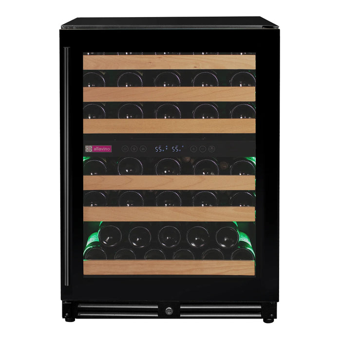 Reserva Series 56 Bottle Dual Zone Undercounter Wine Refrigerator Cooler with Black Glass Door - Right Hinge