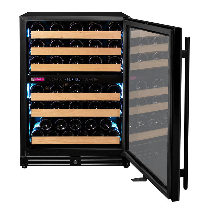 Reserva Series 56 Bottle Dual Zone Undercounter Wine Refrigerator Cooler with Black Glass Door - Right Hinge