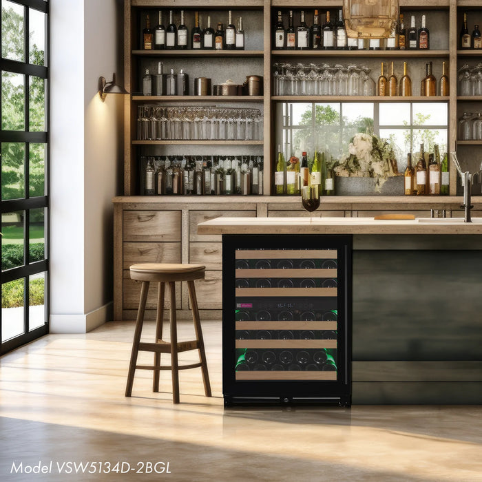 Reserva Series 56 Bottle Dual Zone Undercounter Wine Refrigerator Cooler with Black Glass Door - Right Hinge