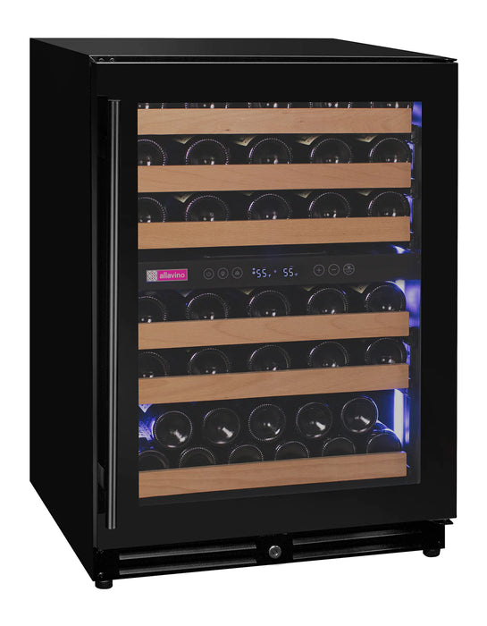 Reserva Series 56 Bottle Dual Zone Undercounter Wine Refrigerator Cooler with Black Glass Door - Right Hinge