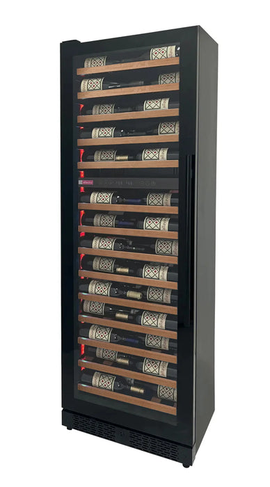 Reserva Series 67 Bottle 71" Tall Dual Zone Left Hinge Black Shallow Wine Refrigerator with Wood Front Shelves