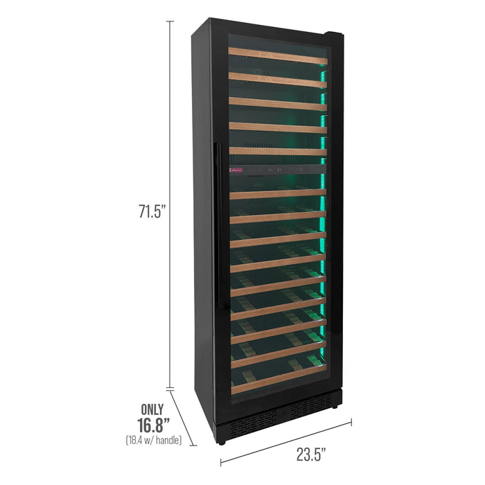 Reserva Series 67 Bottle 71" Tall Dual Zone Right Hinge Black Shallow Wine Refrigerator with Wood Shelf Fronts