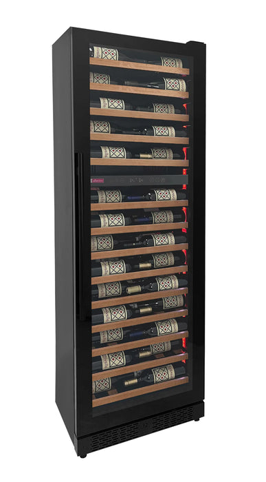 Reserva Series 67 Bottle 71" Tall Dual Zone Right Hinge Black Shallow Wine Refrigerator with Wood Shelf Fronts