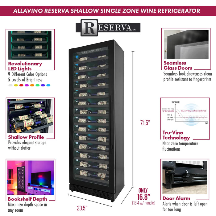 Reserva Series 67 Bottle 71" Tall Single Zone Left Hinge Black Shallow Wine Refrigerator Console