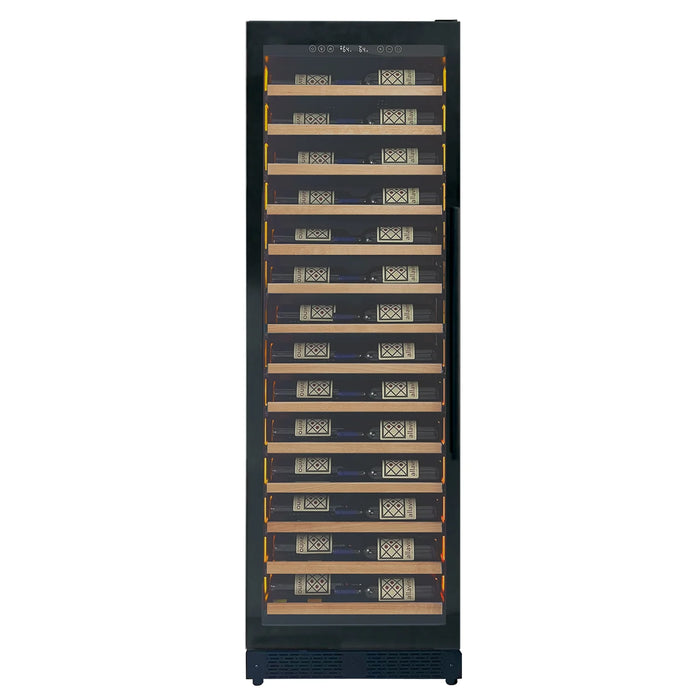 Reserva Series 67 Bottle 71" Tall Single Zone Left Hinge Black Shallow Wine Refrigerator with Wood Front Shelves