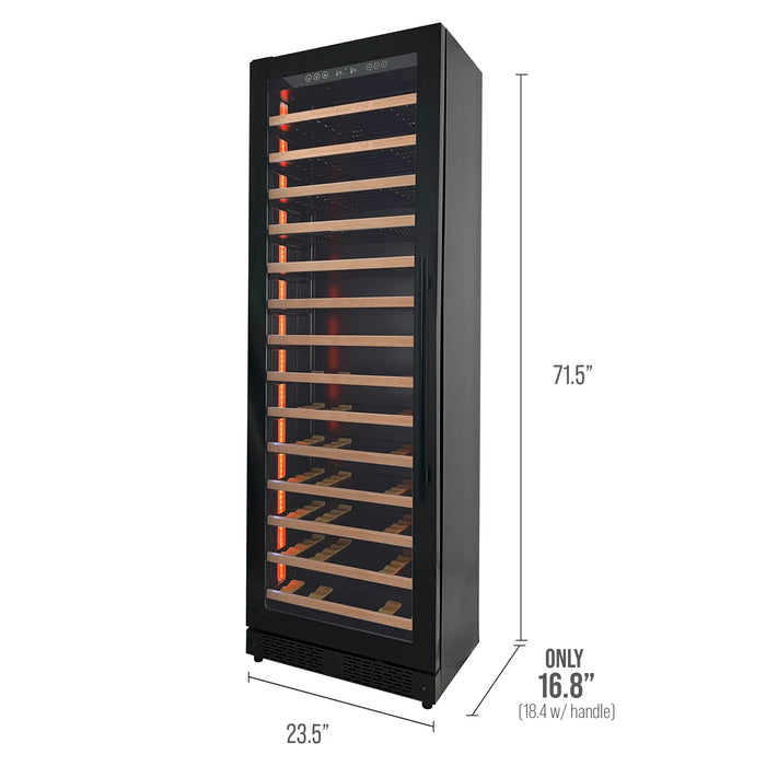 Reserva Series 67 Bottle 71" Tall Single Zone Left Hinge Black Shallow Wine Refrigerator with Wood Front Shelves