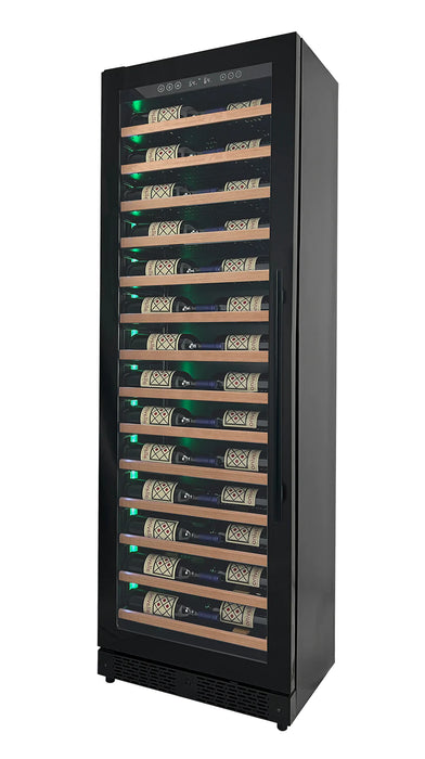 Reserva Series 67 Bottle 71" Tall Single Zone Left Hinge Black Shallow Wine Refrigerator with Wood Front Shelves