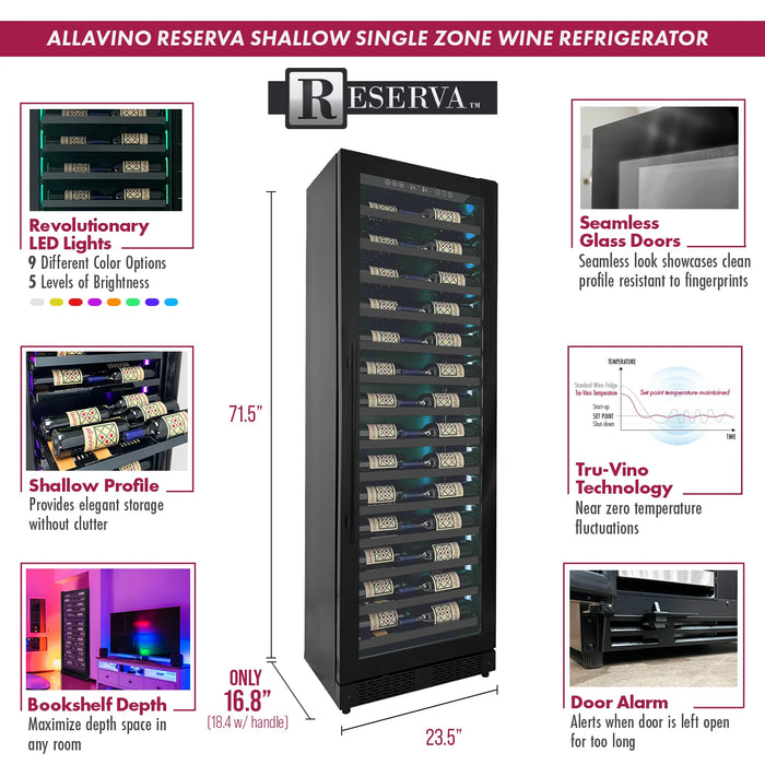 Reserva Series 67 Bottle 71" Tall Single Zone Right Hinge Black Shallow Wine Refrigerator Console