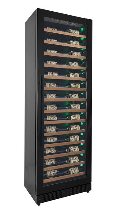 Reserva Series 67 Bottle 71" Tall Single Zone Right Hinge Black Shallow Wine Refrigerator with Wood Front Shelves