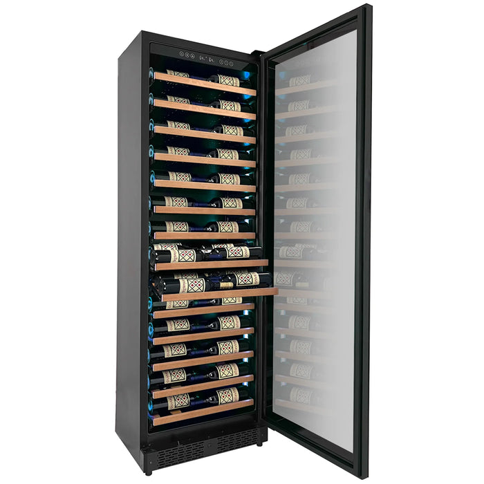 Reserva Series 67 Bottle 71" Tall Single Zone Right Hinge Black Shallow Wine Refrigerator with Wood Front Shelves