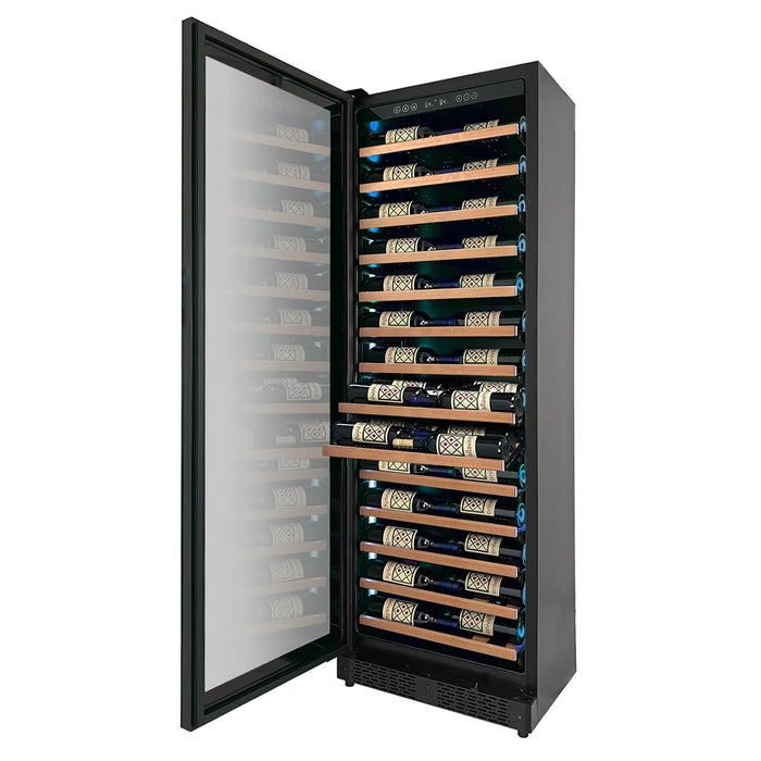 Reserva Series 67 Bottle 71" Tall Single Zone Left Hinge Black Shallow Wine Refrigerator with Wood Front Shelves