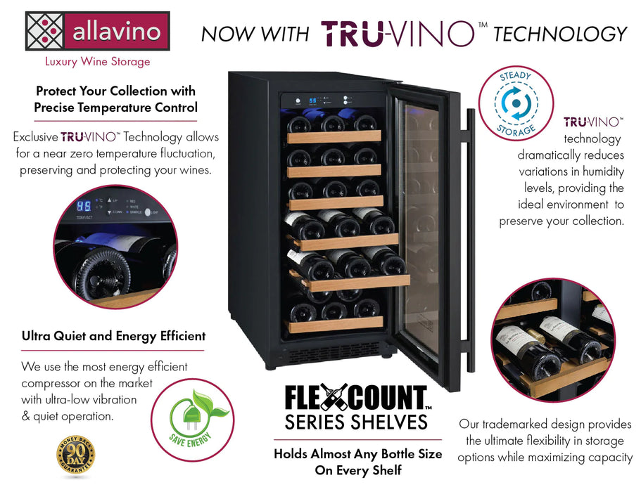 15" Wide FlexCount II Tru-Vino 30 Bottle Single Zone Stainless Steel Left Hinge Wine Refrigerator