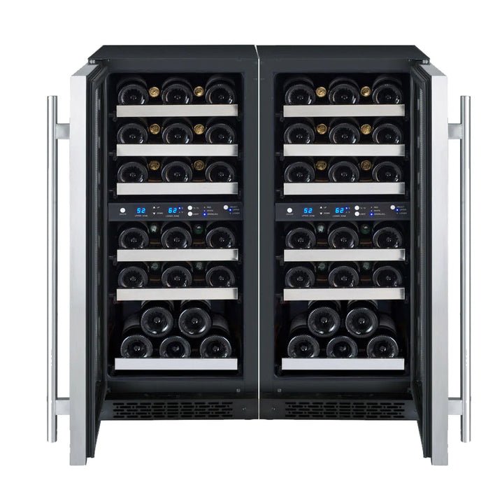 30" Wide FlexCount II Tru-Vino 60 Bottle Four Zone Stainless Steel Side-by-Side Wine Refrigerator