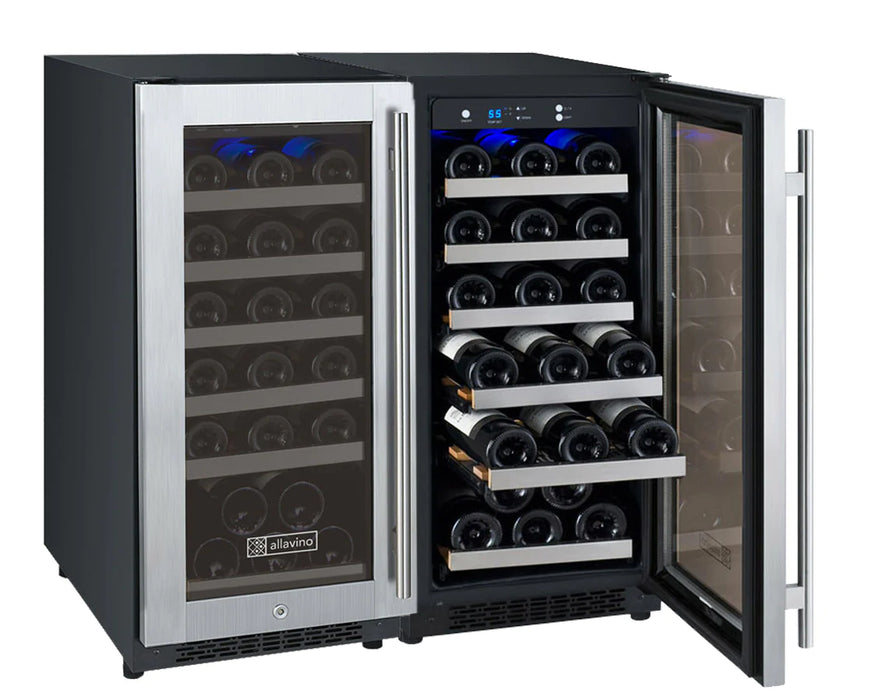 30" Wide FlexCount II Tru-Vino 60 Bottle Dual Zone Stainless Steel Side-by-Side Wine Refrigerator