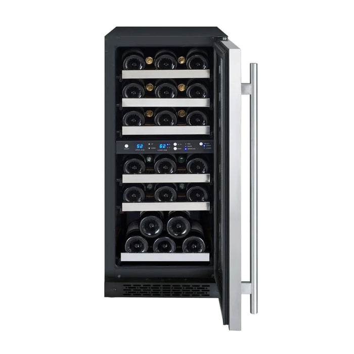 15" Wide FlexCount II Tru-Vino 30 Bottle Dual Zone Stainless Steel Right Hinge Wine Refrigerator