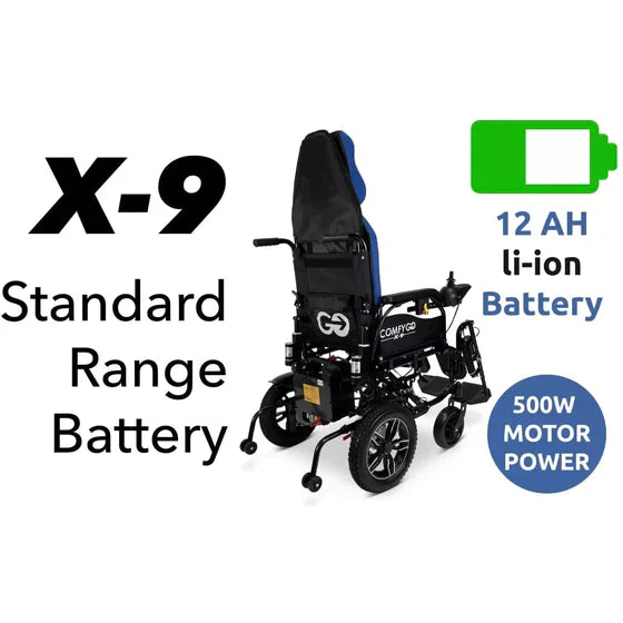 ComfyGO X-9 Remote Controlled Electric Wheelchair with Automatic Recline 10+ miles / 12AH lithium-ion