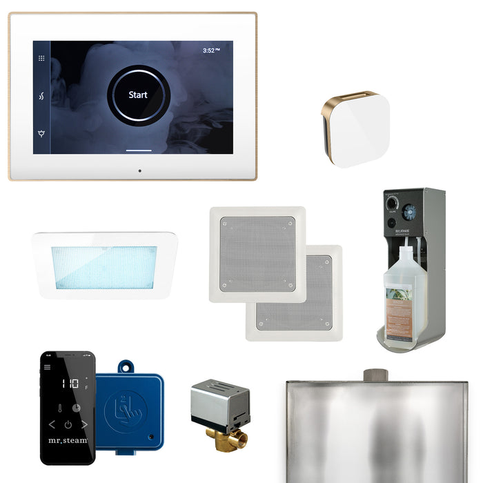 Mr. Steam XDream Steam Shower Control Package with iSteamX Control and Aroma Glass SteamHead in White Brushed Bronze