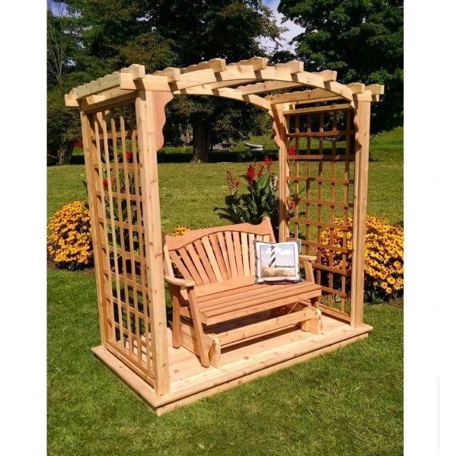 A & L Furniture Amish Handcrafted Pine Cambridge Arbor w/ Deck & Glider 5ft