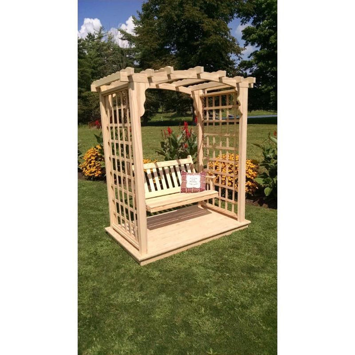 A & L Furniture Amish Handcrafted Pine Cambridge Arbor w/ Deck & Swing 5ft